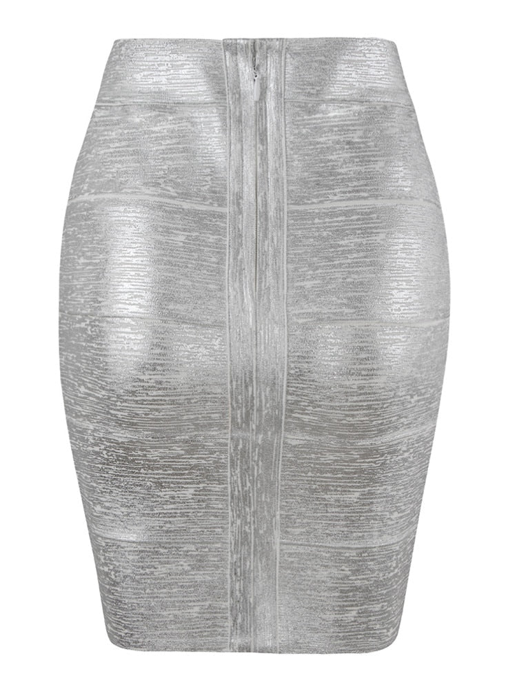 Women Summer Skirt Black Silver Gold Bandage Skirt High Street