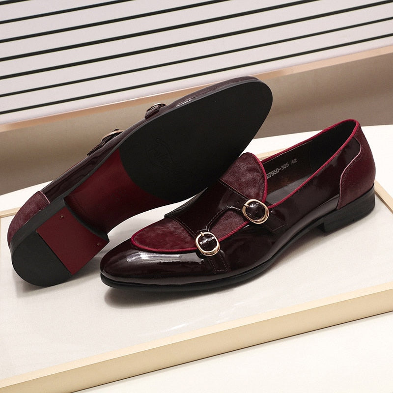 Mens Wedding Loafers Gentlemen Party Dress Shoes Patent Leather with Horse