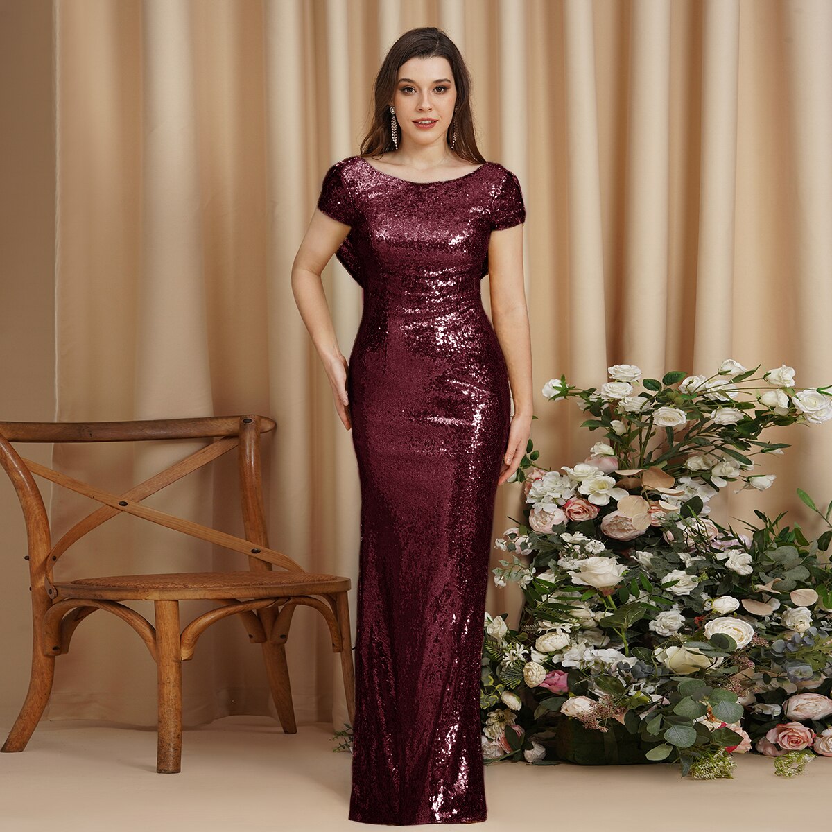 Homecoming Dresses: Gold Prom Gowns for Women Features Sequins Low Cowl Back