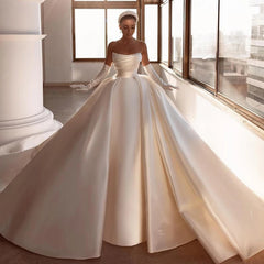 Wedding Dresses Pearls Modern Bridal Beach Boho Gowns Sweep Train