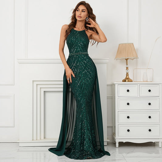 Evening wear Dresses: Evening Dress for Party With Detachable Chiffon Train for Ladies
