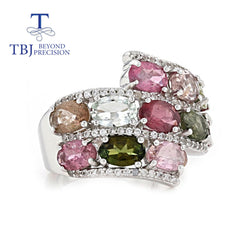 Luxury Tourmaline rings brazil multi-color natural gemstones  925 sterling