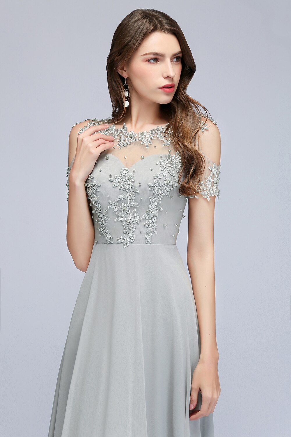 Homecoming Dresses: Silver Prom Dress for Women with Pearls Beads