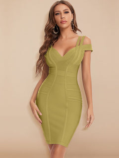 Sexy V Neck Green HL Bandage Dress Double Strap Party Club