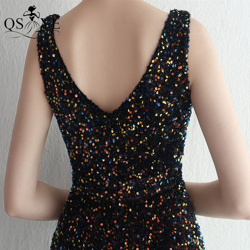Homecoming Dresses: Sequin Prom Dresses Split Evening Gown Shiny Sleeveless
