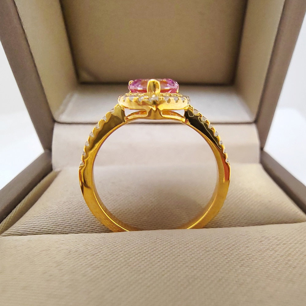 Heart Shaped Gold Ring Pink Moissanite 2CT 8MM with Certificate