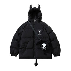 Hip Hop Parkas Men High Street Devil Horns Wing+Tail Hooded Padded Jackets