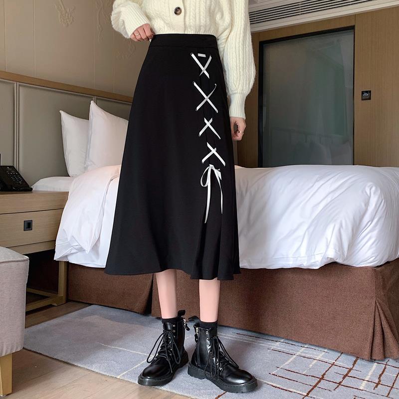 Spring/Autumn Women Skirts High Waist Student Korean Style Dark Vintage Ruffle