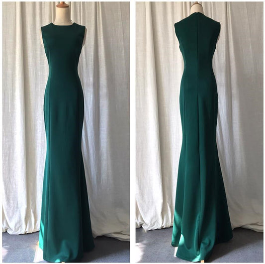 Simple Green Prom Dress Stretch Mermaid Evening Gown Long Decent