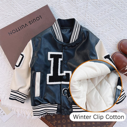 Leather Children Jacket Letter Jacket for Girls Cotton Coat for Girls