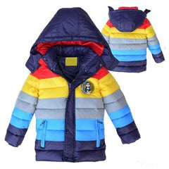 Keep Warm Boys Jacket Long Style Color Stripe Thick Coat For Kids