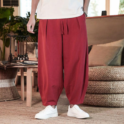 Japanese Loose Men Cotton Linen Pants Male Summer Breathable