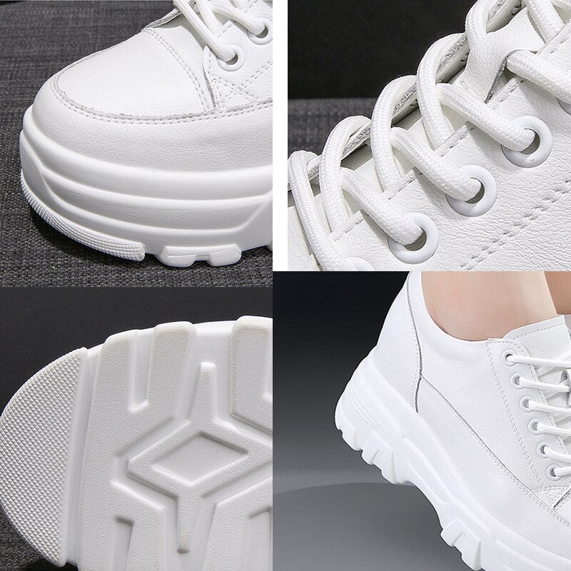 Fujin 8cm Leather Microfiber Women Casual Shoes Platform