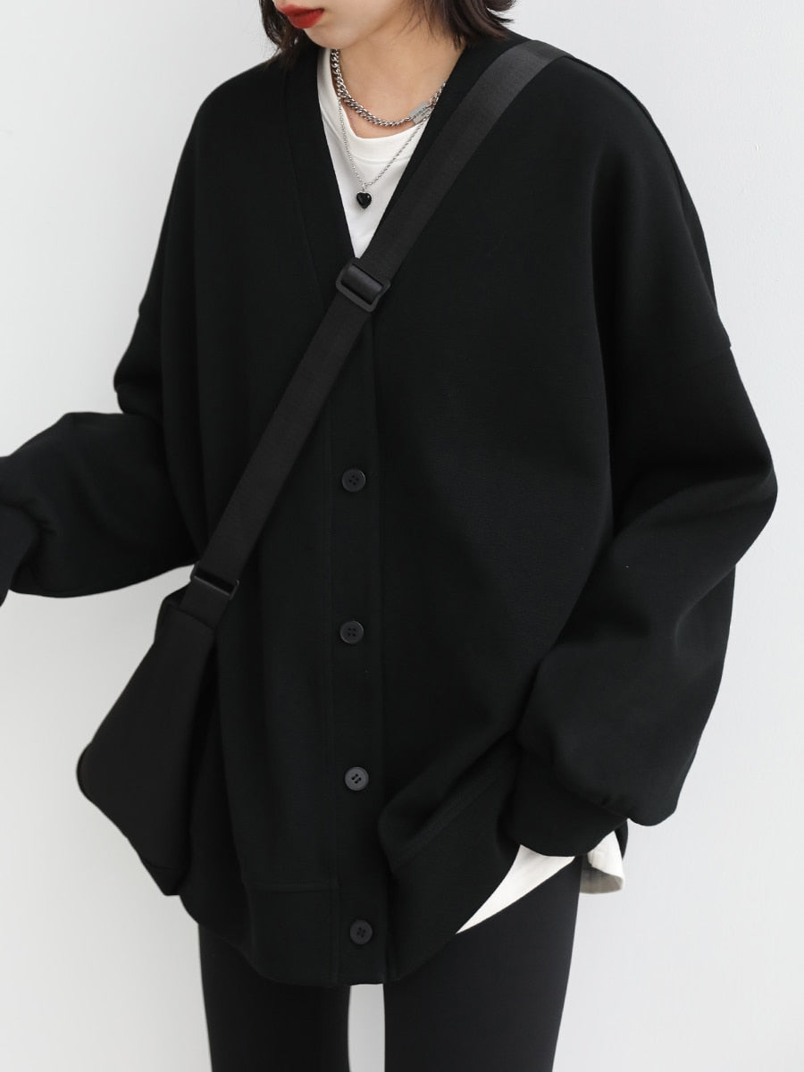 Autumn Winter Women Sports Coat Casual Loose V-neck