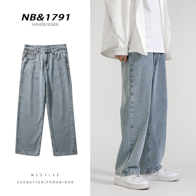 Korean Fashion Men Baggy Jeans Classic Unisex Man Straight