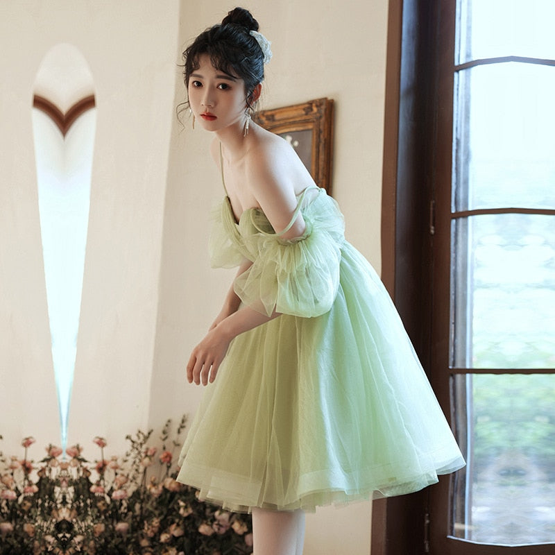 Homecoming Dresses: Mint Green Short Prom Dress Spaghetti Strap Tiered Tulle