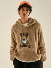 Hooded Hoodies for Men Fluffy Teddy Bear Pattern Sweatshirts