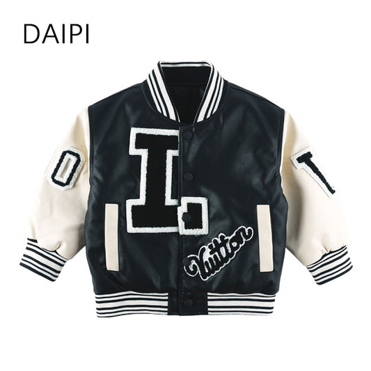Leather Children Jacket Letter Jacket for Girls Cotton Coat for Girls