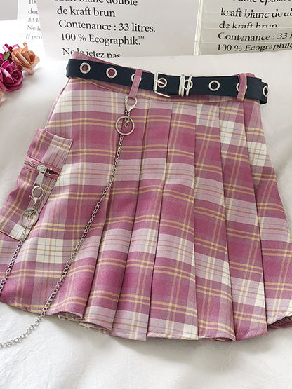 Plaid Skirt Women Punk y2k High Waist Mini Tennis Skirts Uniform Chain