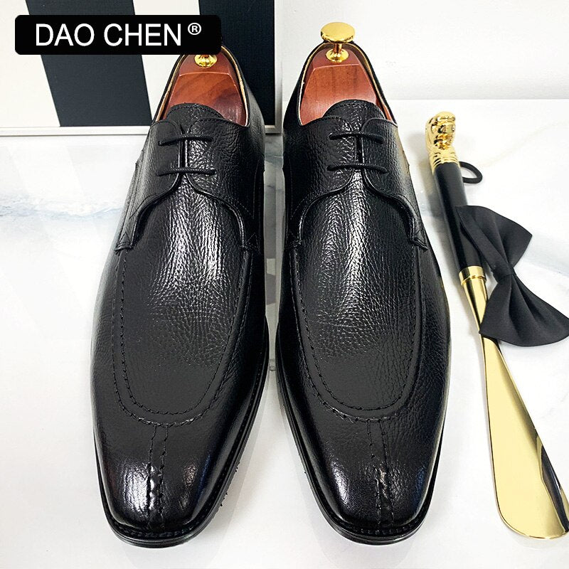 Italian Men Leather Shoes Lace Up Black Brown Split Toe Luxury