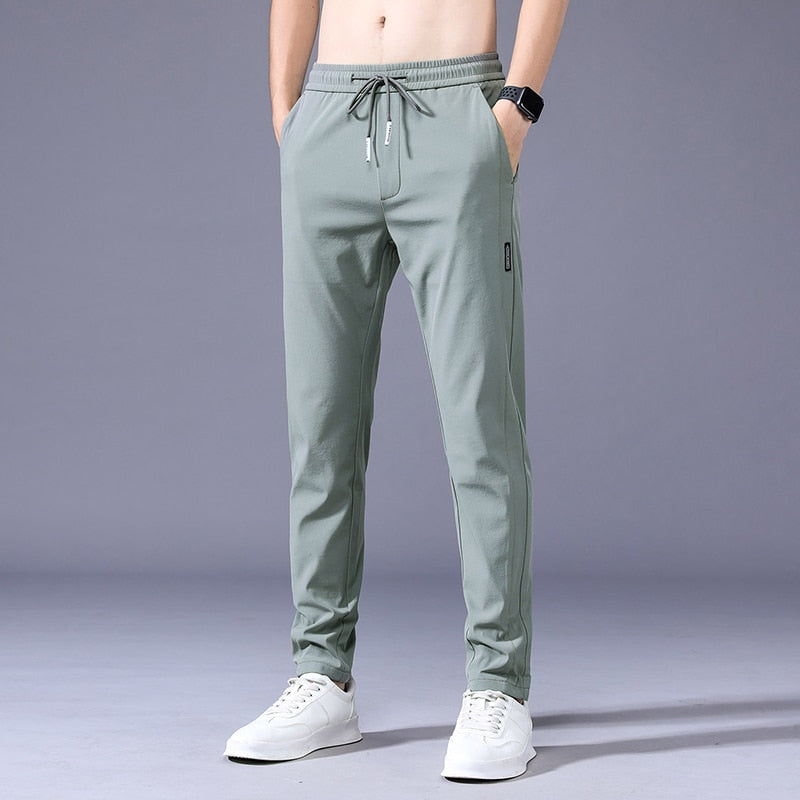 Men Trousers Spring Summer Thin Green Solid Color