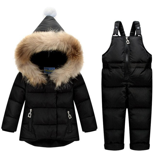 Children Snowsuit Winter Baby Down Jacket Jumpsuit Parka Real Fur