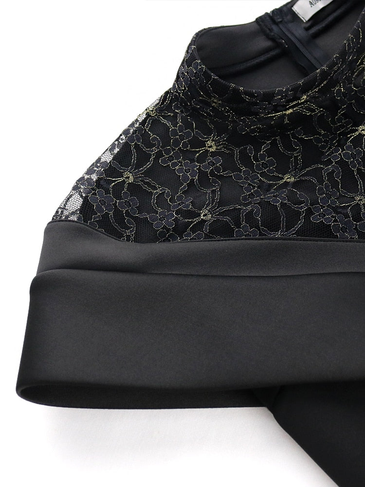 Evening wear Dresses: Black Long Prom Dresses Neck Lace Women Evening