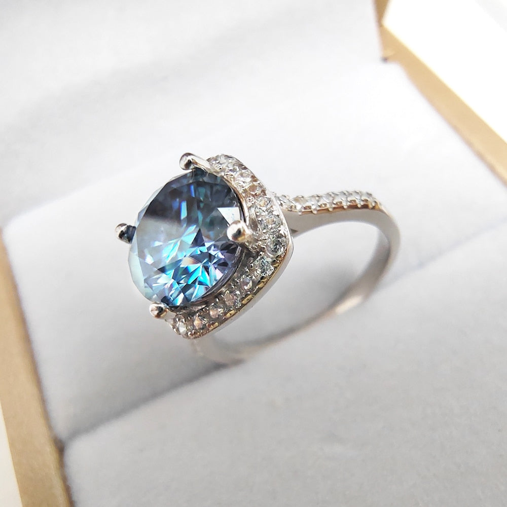 S925 Sterling Silver 1 / 2 Carat VSS 8MM Blue Moissanite Ring