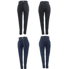 High Waist Jeans For Women Slim Stretch Denim Jean Bodycon Tassel Belt