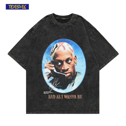 Men T-shirt Punk Streetwear Dennis Rodman Print T-shirt