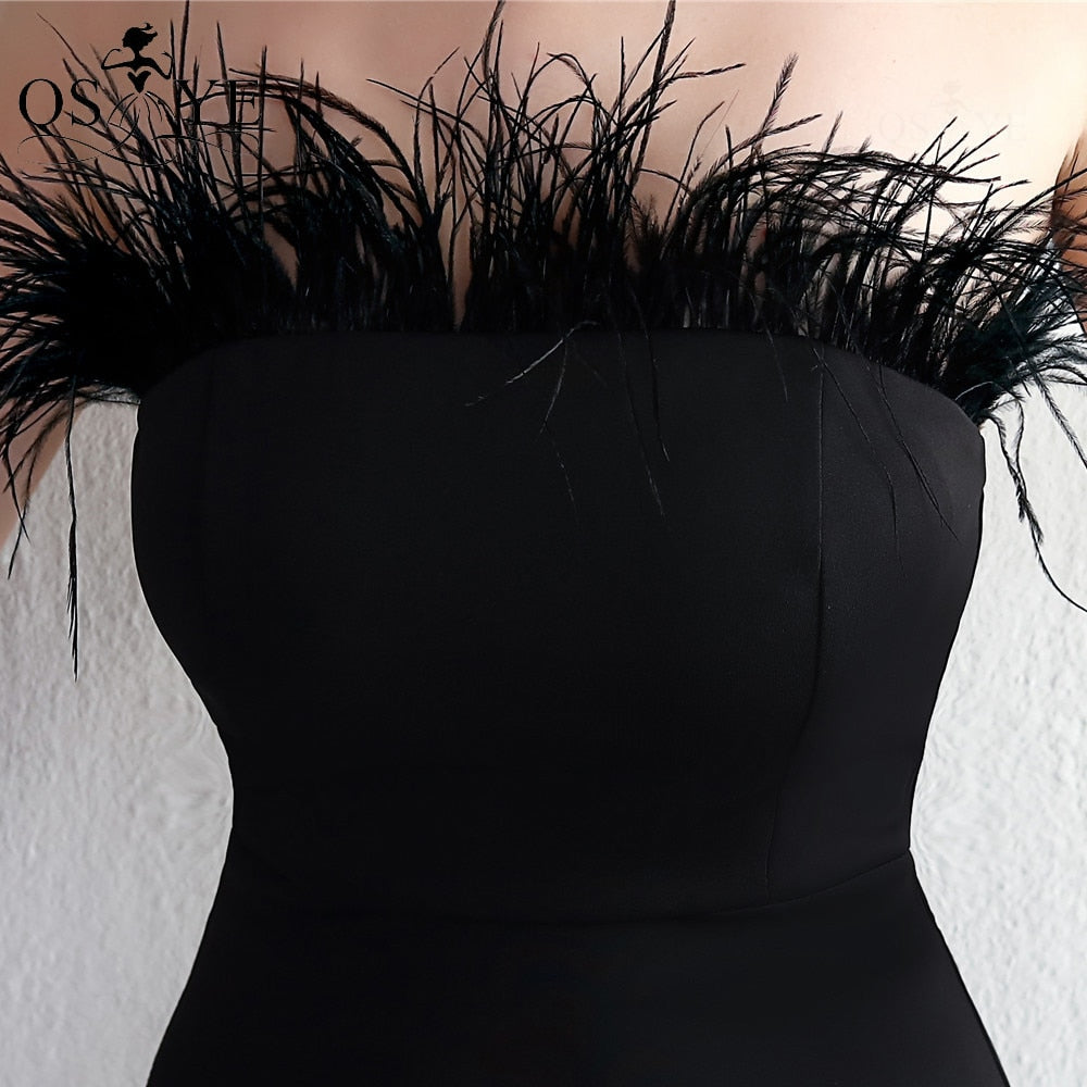 Homecoming Dresses: Prom Dresses Ostrich Feather Stretch Mermaid Evening Gown