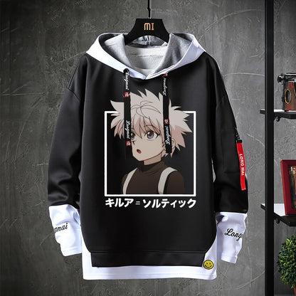 Japanese Fake Two Piece Patchwork Hoodies Anime Hunter X Hunter Hooded