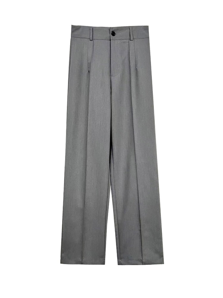 Women Chic Fashion Office Wear Straight Pants Vintage High Waist Zipper