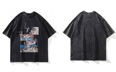 Distressed Oversize grunge T Shirt Streetwear Japanese Anime Eyes Print Retro