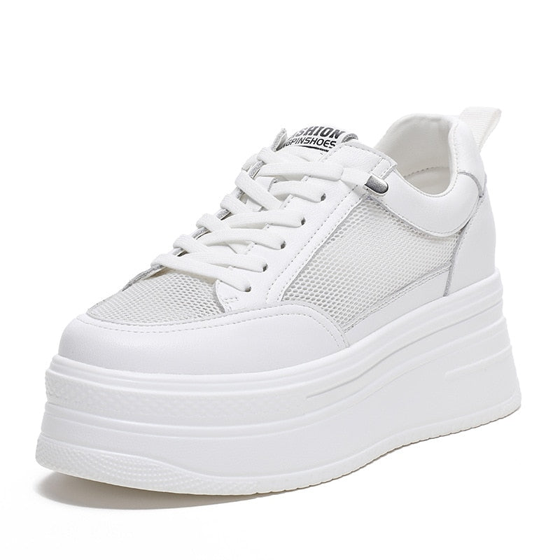 Fujin 8cm Genuine Leather Women Casual Shoes Chunky Sneakers Platform Wedge
