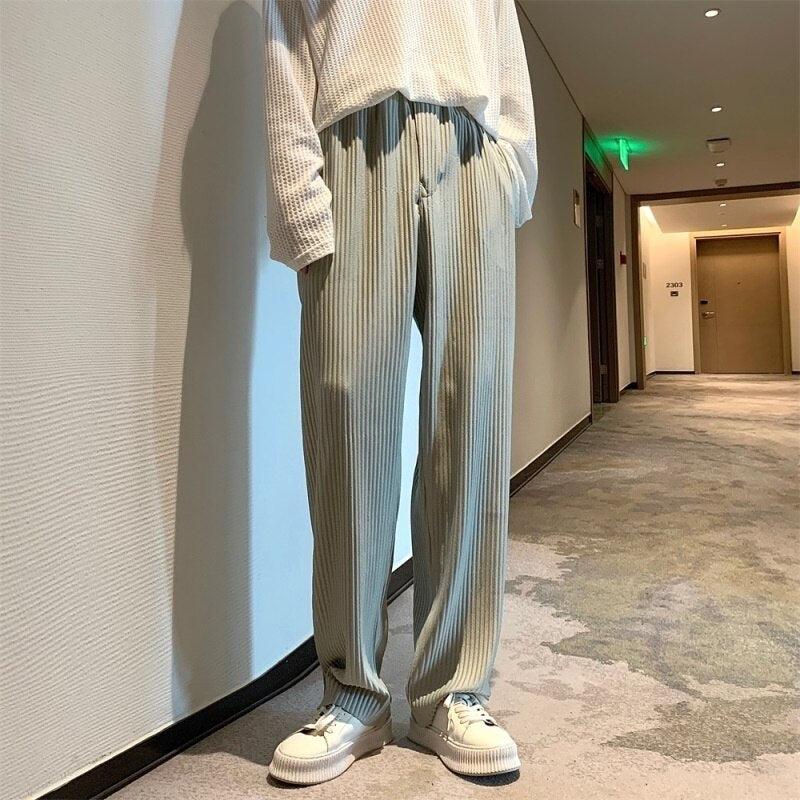 Summer 3-color Pleated Pants Men Fashion Oversized Ice Silk Pants Men