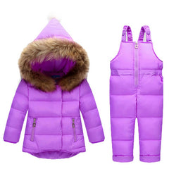 Children Snowsuit Winter Baby Down Jacket Jumpsuit Parka Real Fur