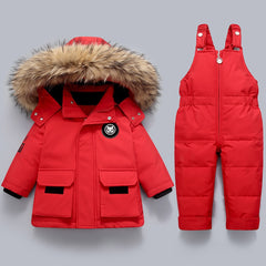 children clothing set 2 pcs down jacket hooded strap suit boys thicken warm parka