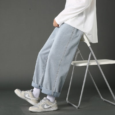 Street Casual Loose Jeans Men Korean Fashion Loose Straight