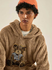 Hooded Hoodies for Men Fluffy Teddy Bear Pattern Sweatshirts