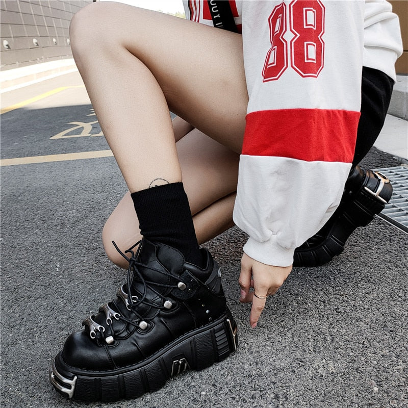 Punk Style Women Sneakers Lace-up 6 CM Platform Shoes Woman Creepers