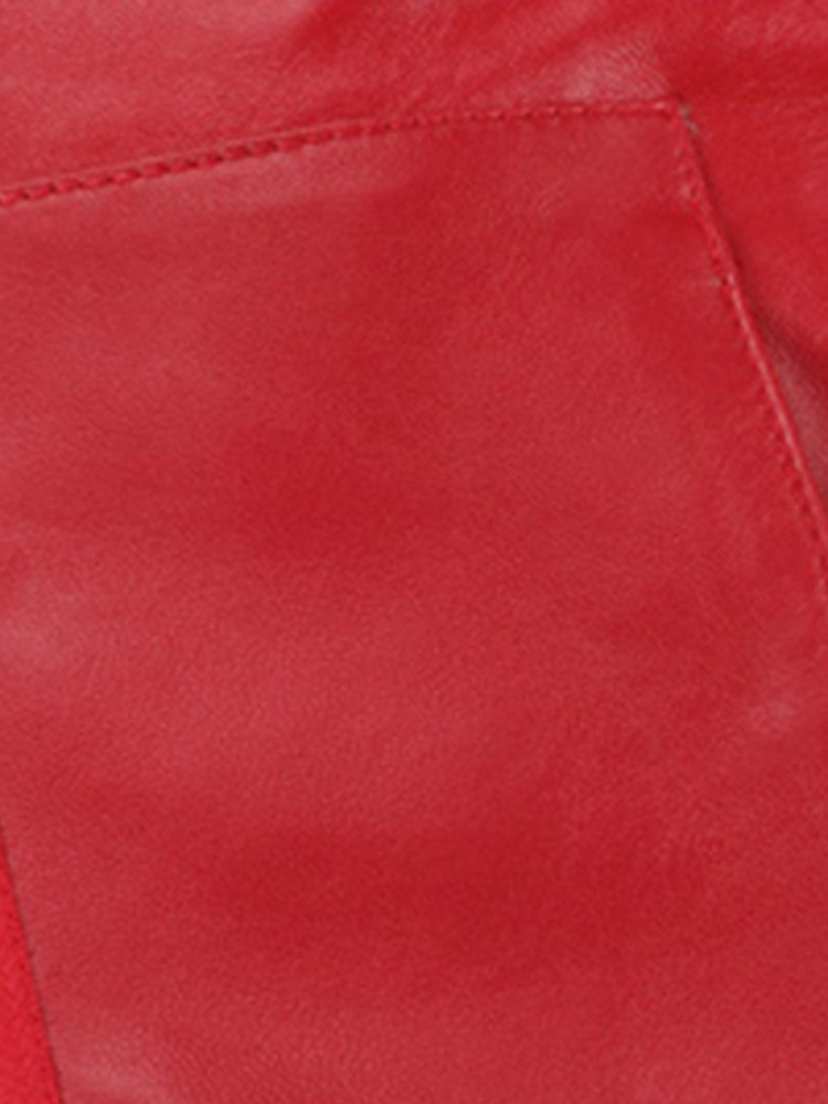 Spring Short Red Black Leather Jacket Long Sleeve Single Button Slim