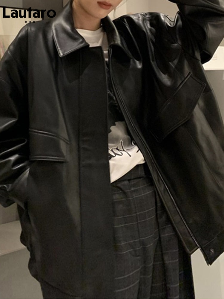 Spring Autumn Cool Retro Casual Oversized Black Waterproof Soft