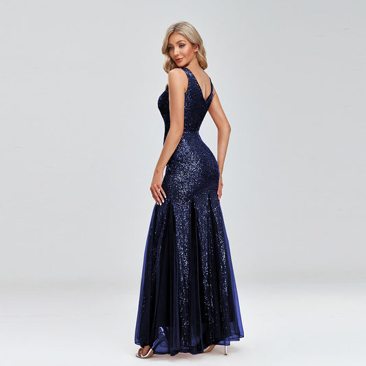 Evening wear Dresses: Women Elegant Double V-neck Cocktail  Dress Mermaid