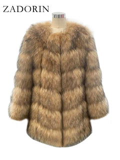 ZADORIN New Luxury Splicing Long Faux Fur Coat Women Thick Warm Winter