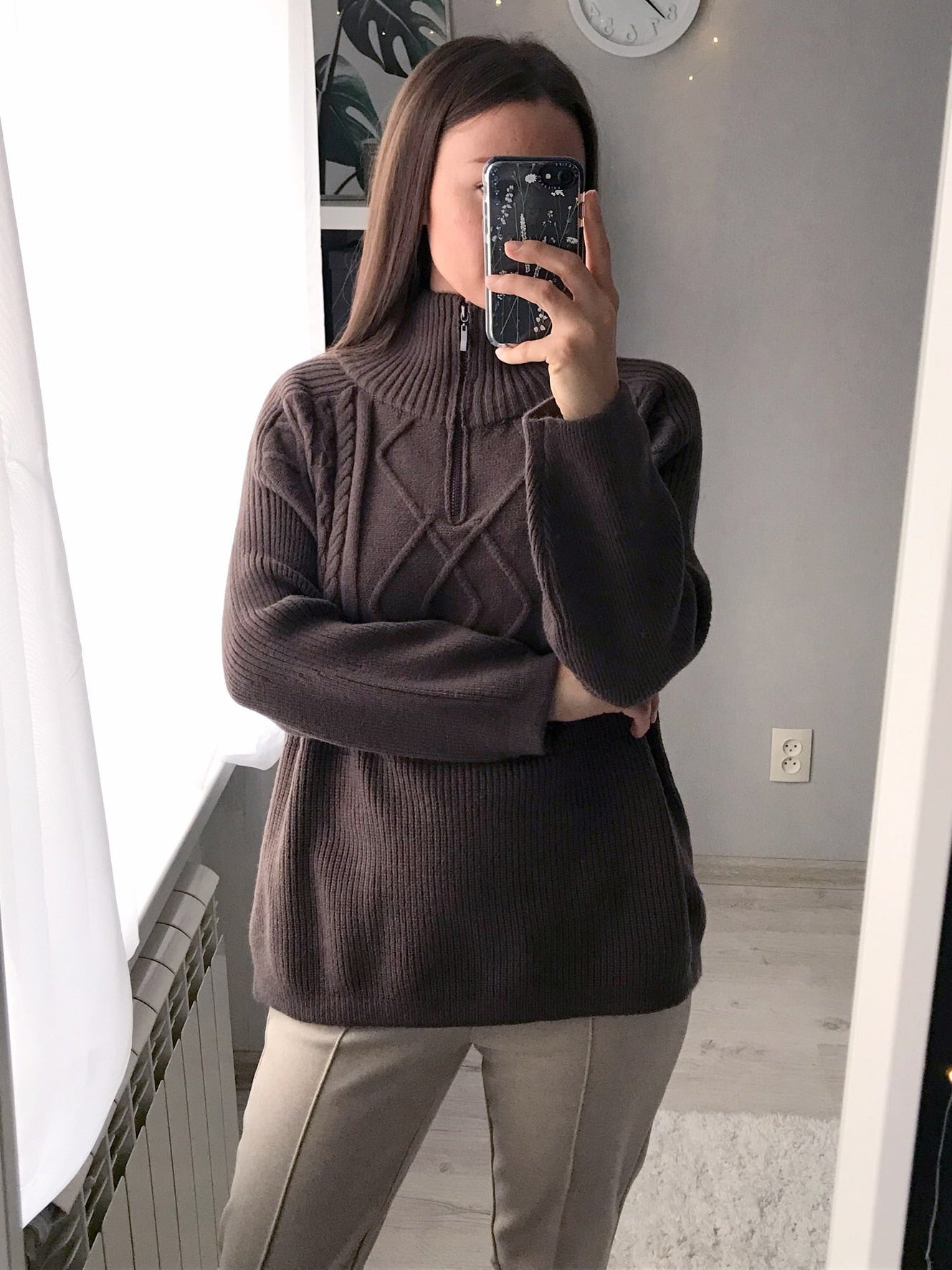 Women Oversized Cable-knit Wool Sweater Thick Warm Knitted Pullover Solid