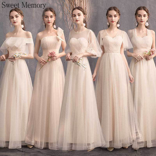 Homecoming Dresses: Long Light Cream Champagne Prom Dresses Tulle Formal Gown