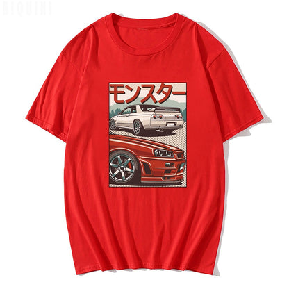 JDM T Shirt for Men CRX Initial D Japan Style Retro 90s Del Sol 100% Cotton Short