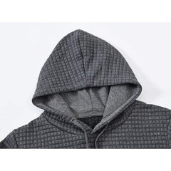 Men Hoodies Long Sleeve Plaid Jacquard Pullover Drawstring Solid Tracksuit