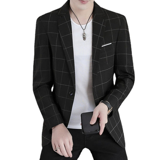 Men's Casual Business Plaid Slim Fit Formal Dress Blazers Jacket Suit